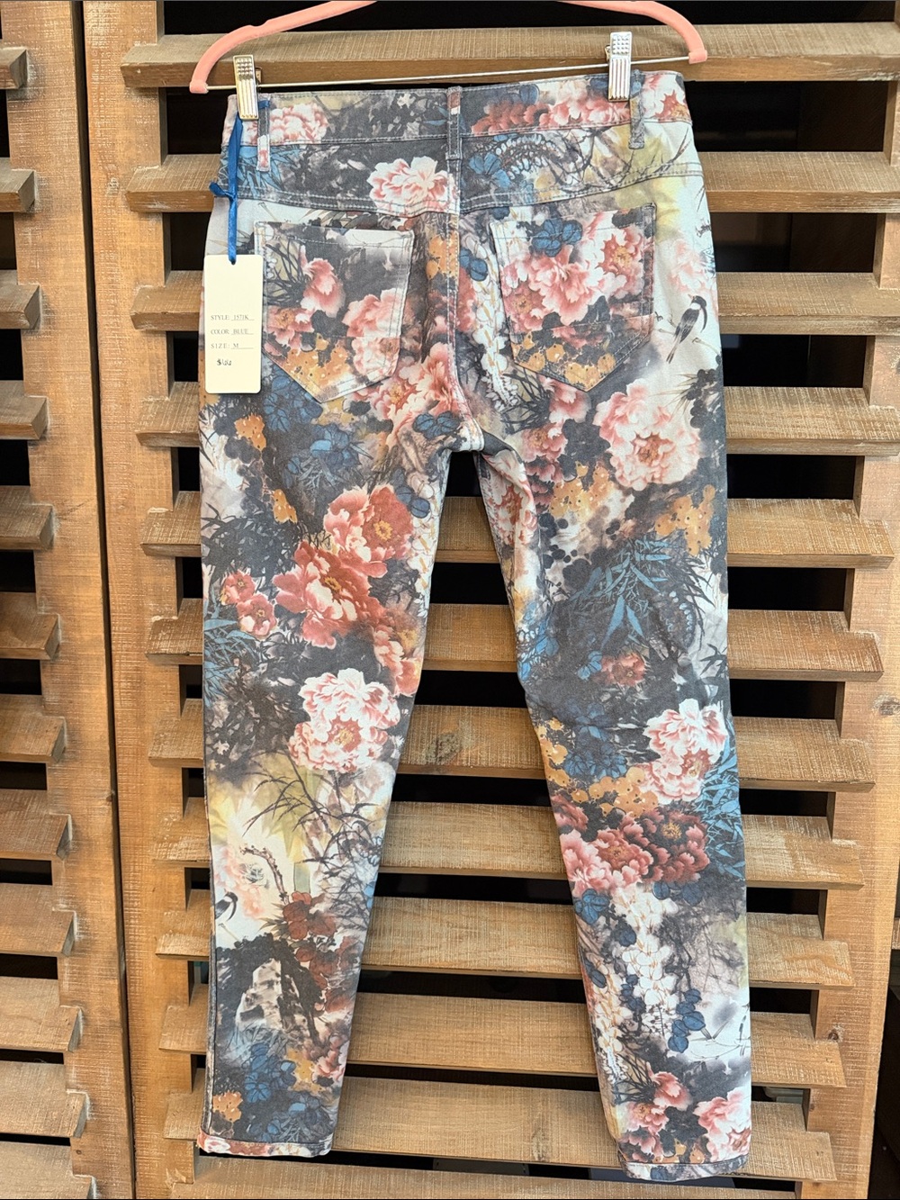 Tempo Paris Floral Denim Jacket and Jeans Set - Blue, Pink, Tan - Picture 6 of 10